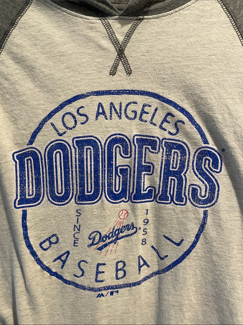Los Angeles Dodgers Raglan Hooded Long-Sleeve Shirt - Gray/White - Picture 4 of 4